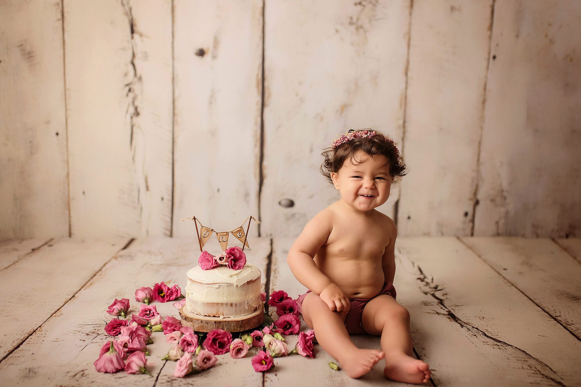 Canberra cake smash baby girl with real flowers
